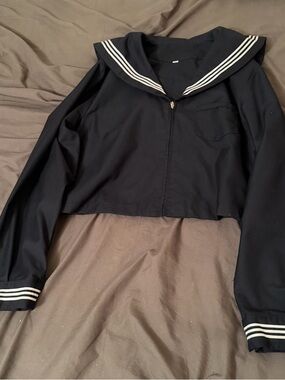 JK kawaii Classic Navy Sailor Crop Jacket - Women's